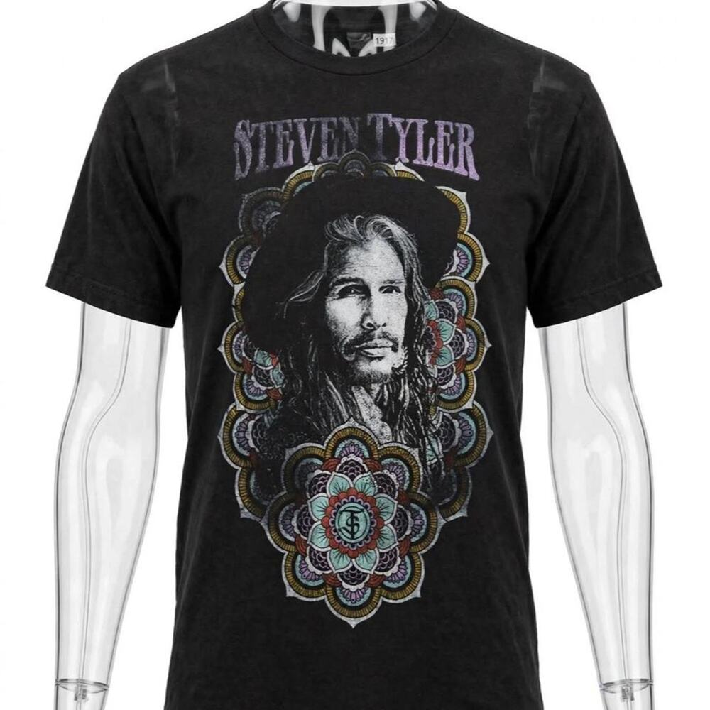 Steven Tyler T-Shirt Mens L Black Aerosmith Mandala Graphic Tultex Licensed
